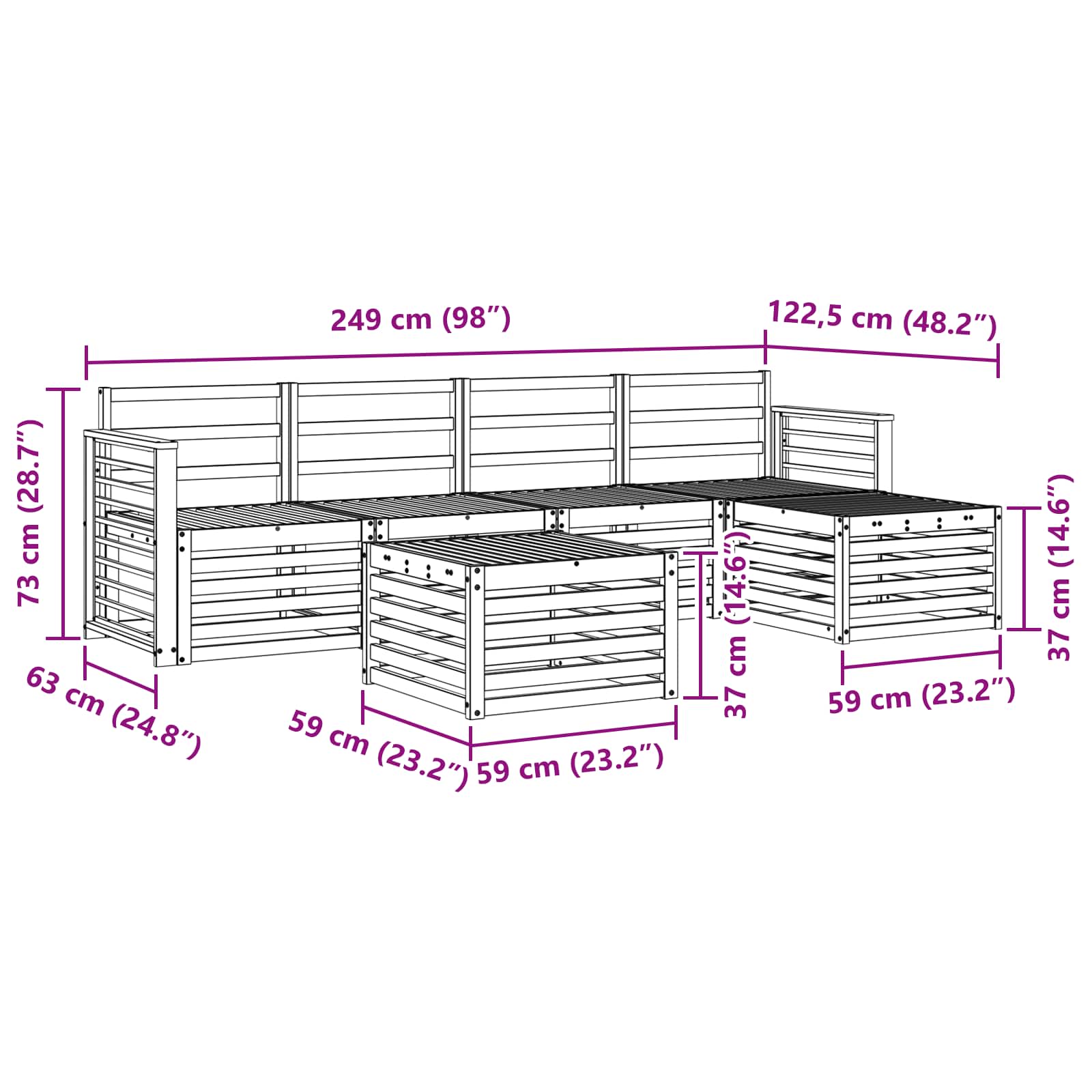 Outdoor-Sofagarnitur 6 pcs Weiß Massivholz Akazie