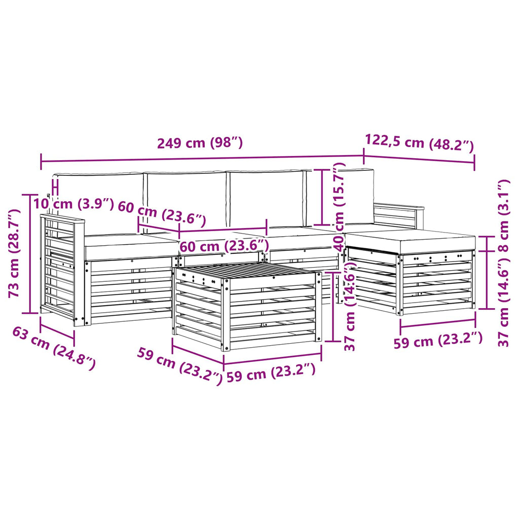 Outdoor-Sofagarnitur 6 pcs Weiß und Creme 59 x 59 x 37 cm