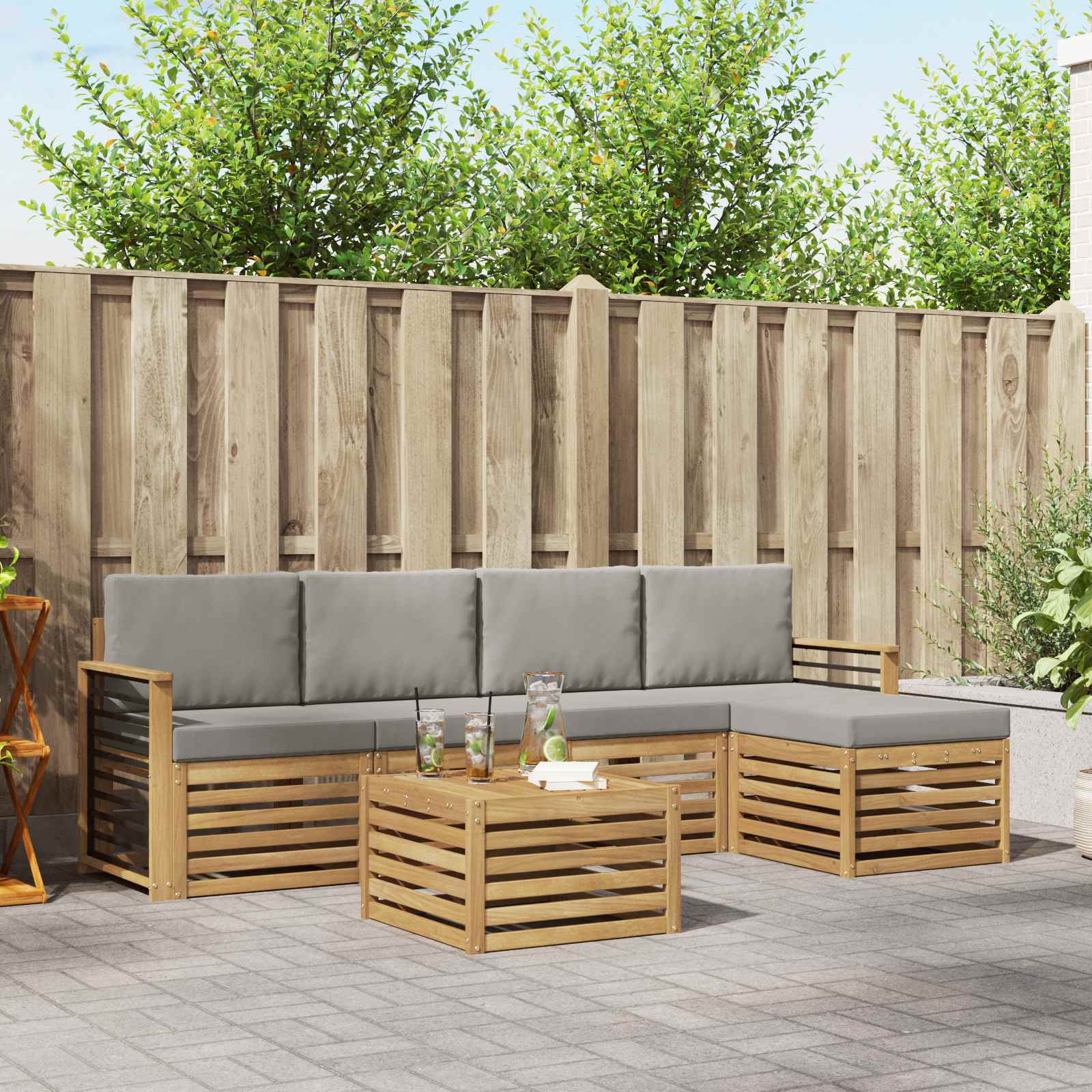 Outdoor-Sofagarnitur 6 pcs Weiß und Hellgrau 59 x 59 x 37 cm