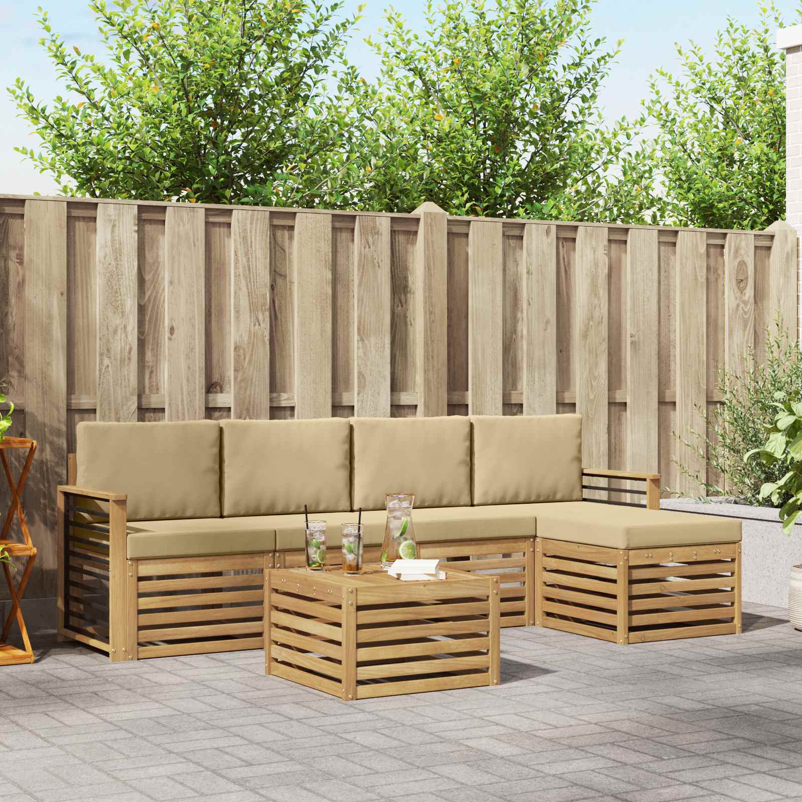 Outdoor-Sofagarnitur mit Kissen 6 pcs Weiß und Beige Polyester