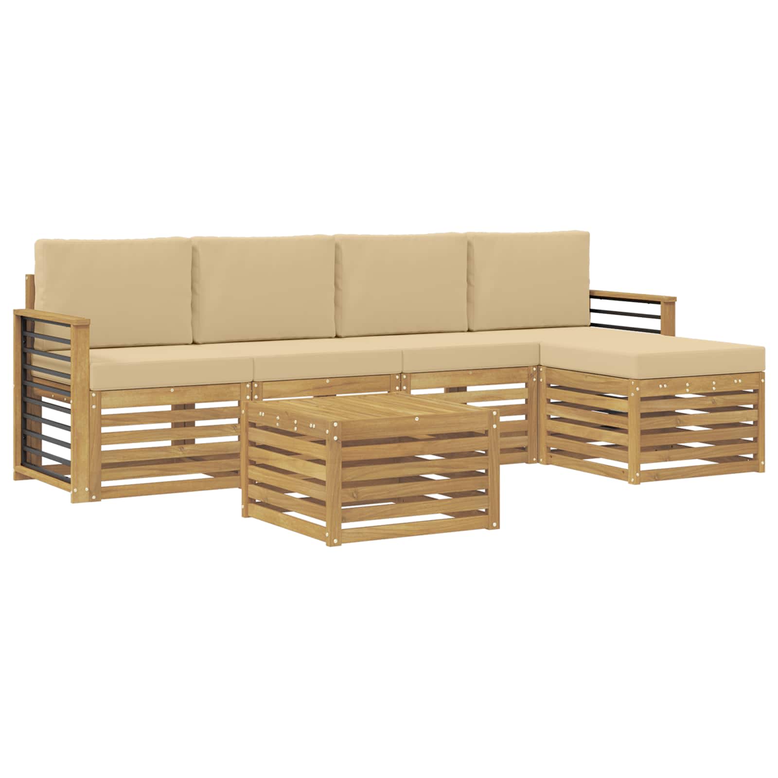 Outdoor-Sofagarnitur mit Kissen 6 pcs Weiß und Beige Polyester