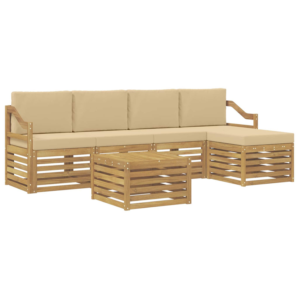 Outdoor-Sofagarnitur mit Kissen 6 pcs Weiß und Beige Polyester