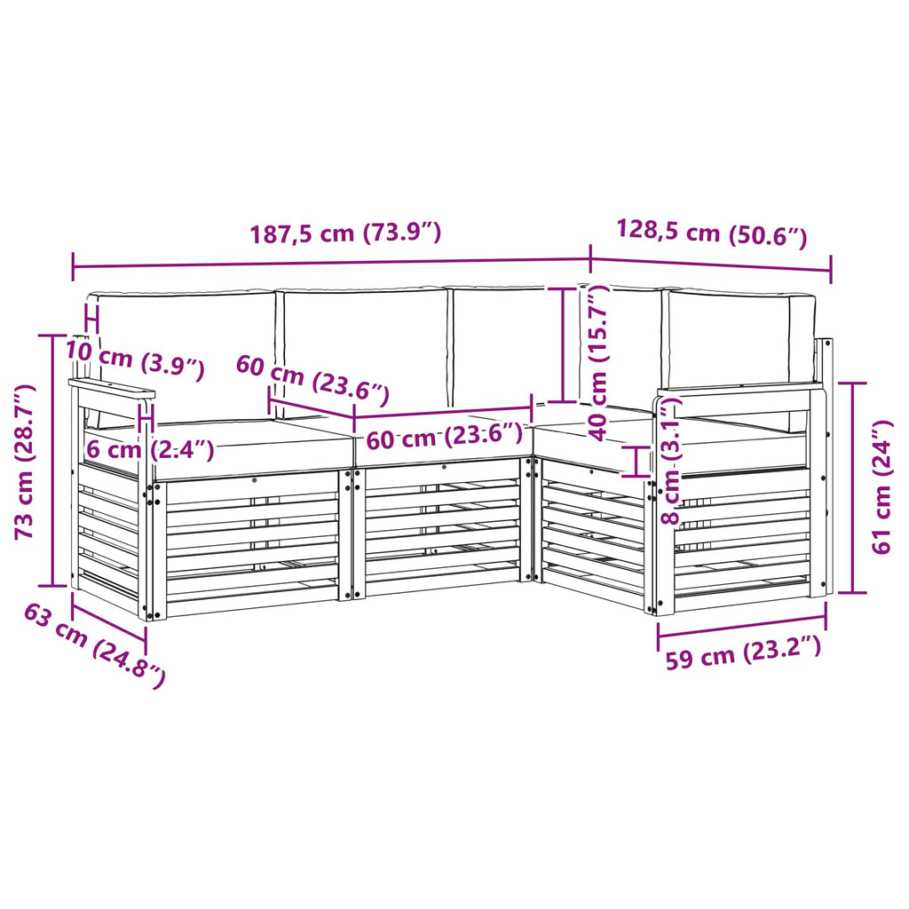 Outdoor-Sofagarnitur 4 pcs Weiß und Creme 187,5 x 128,5 x 73 cm