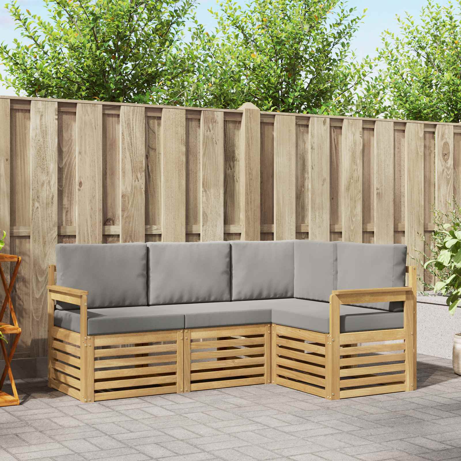 Outdoor-Sofagarnitur 4 pcs Weiß und Hellgrau