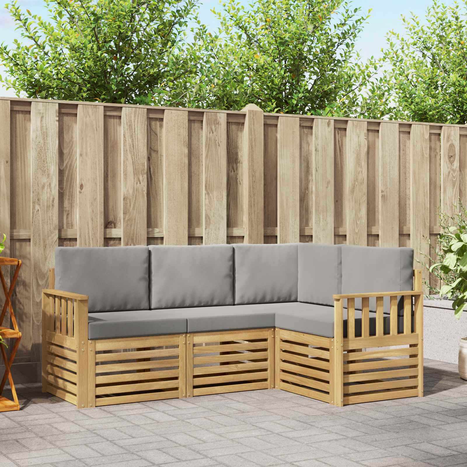 Outdoor-Sofagarnitur 4 pcs Weiß und Hellgrau