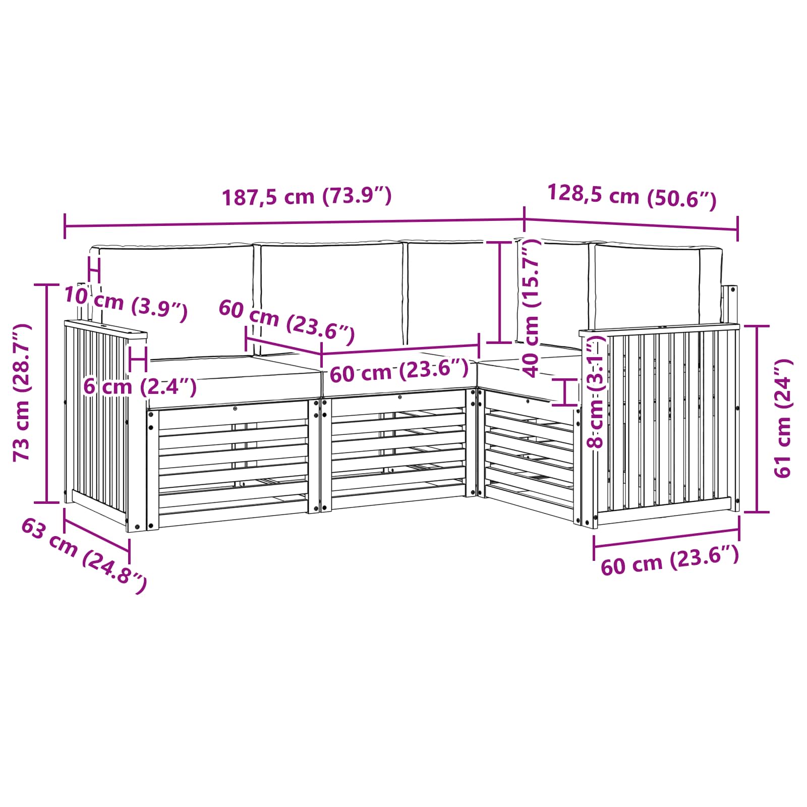 Sofagarnituren 4 pcs Weiß und Beige 187,5 x 128,5 x 73 cm