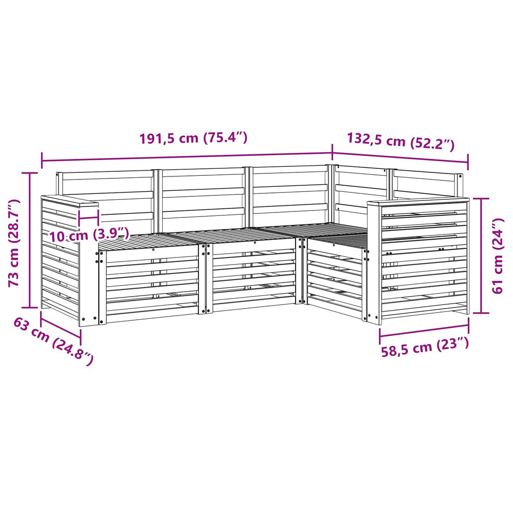 Sofagarnituren 4 pcs Weiß 191 x 132,5 x 73 cm Massivholz Akazie