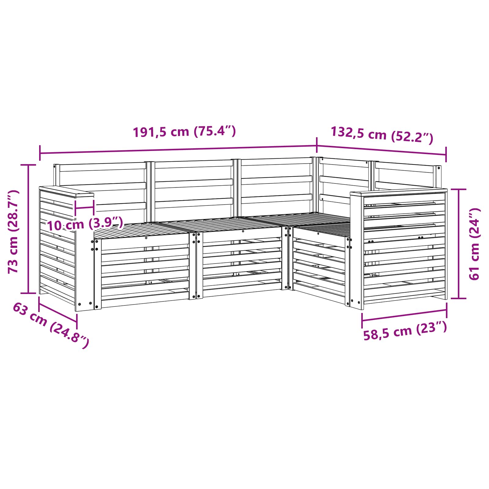 Sofagarnituren 4 pcs Weiß 191 x 132,5 x 73 cm Massivholz Akazie