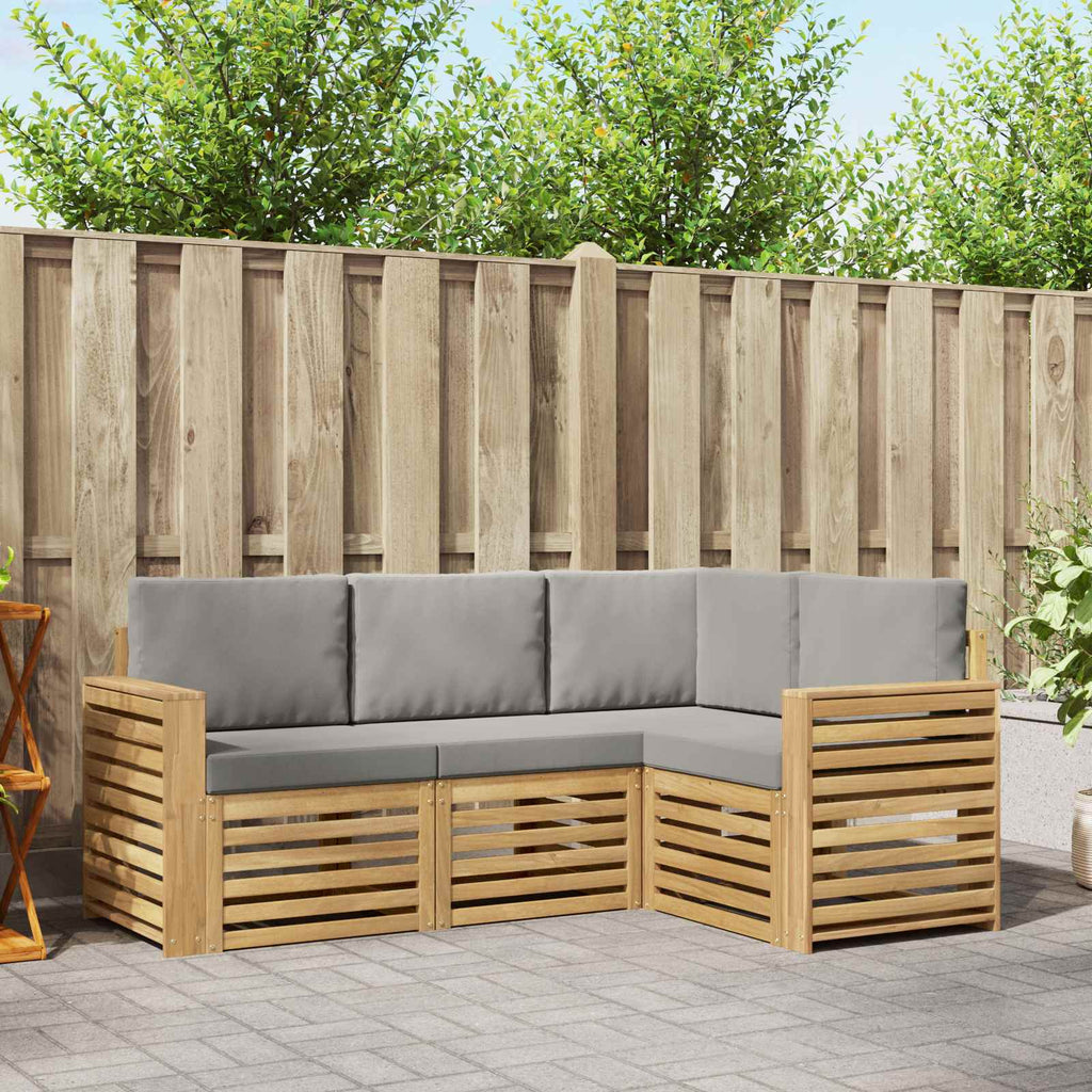Outdoor-Sofagarnitur 4 pcs Weiß und Hellgrau Polyester