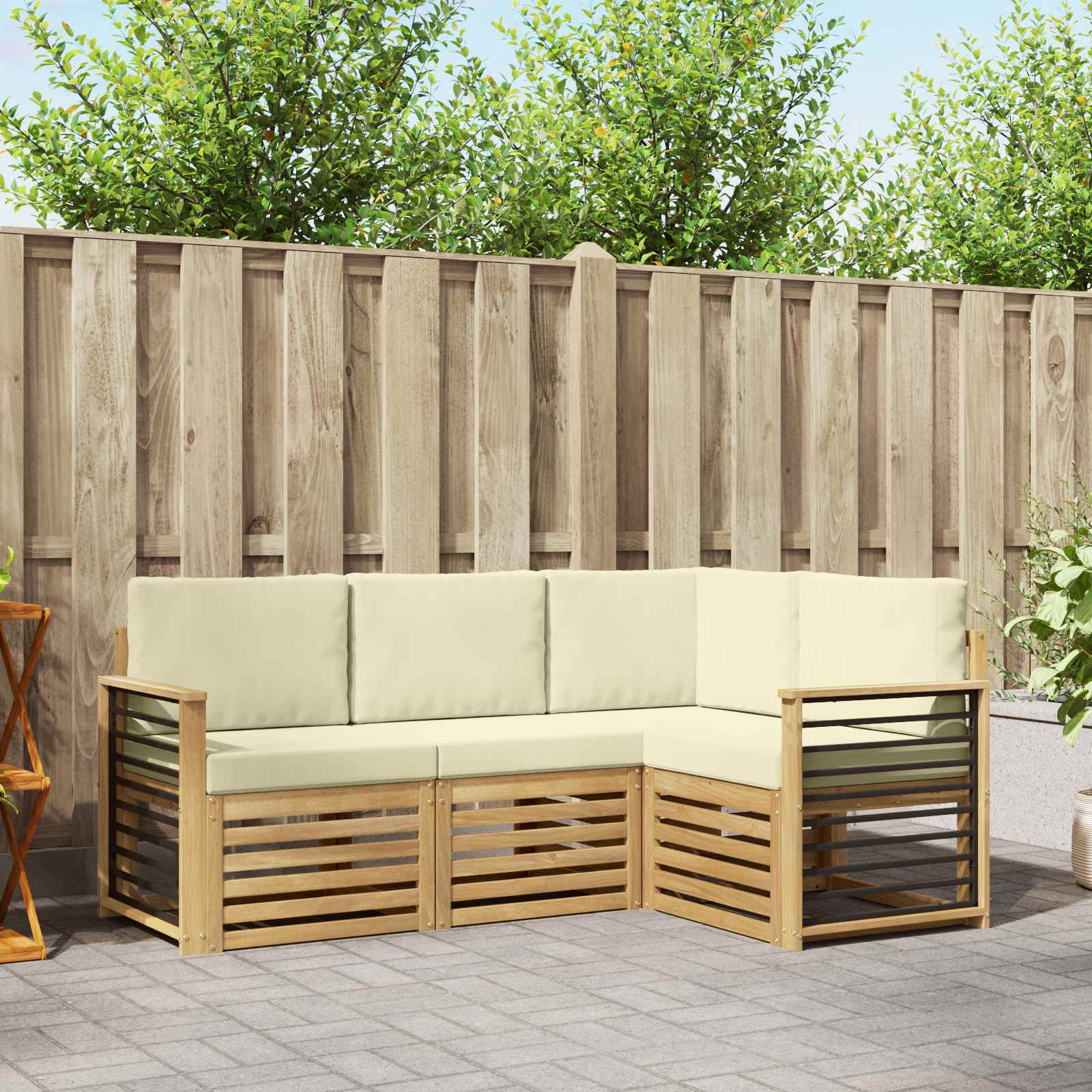 Sofagarnituren mit Kissen 4 pcs Weiß und Creme Polyester