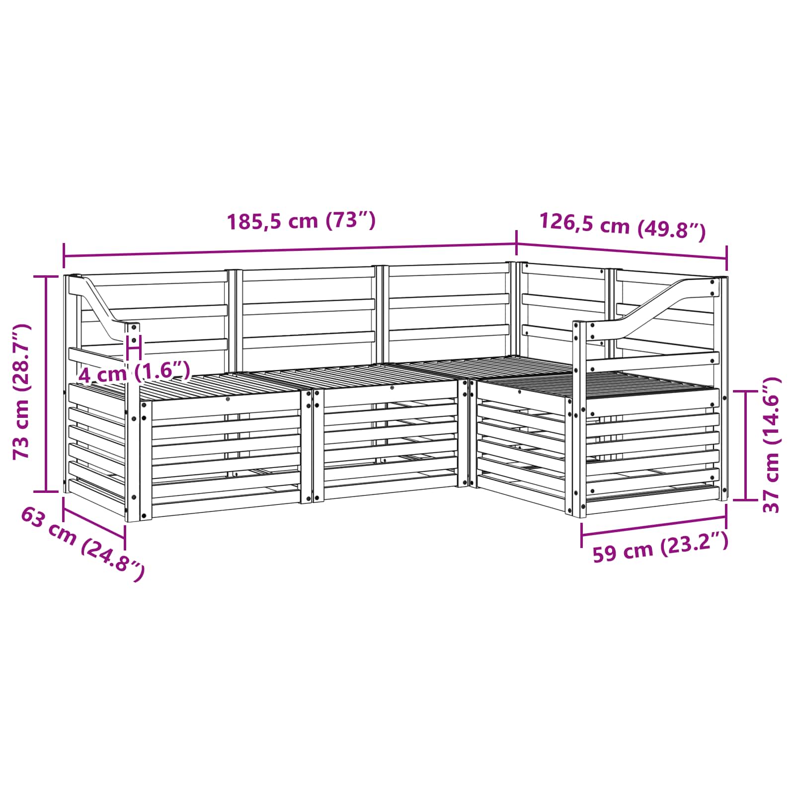 Sofagarnituren 4 pcs Weiß 185,5 x 126,5 x 73 cm
