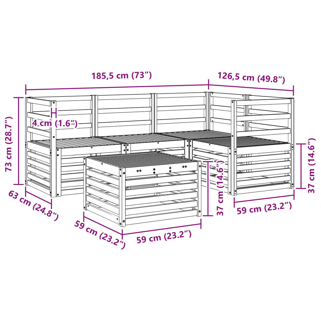 Outdoor-Sofagarnitur 5 pcs Weiß 59 x 59 x 37 cm