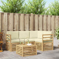 Outdoor-Sofagarnitur mit Kissen 5 pcs Weiß und Creme Polyester