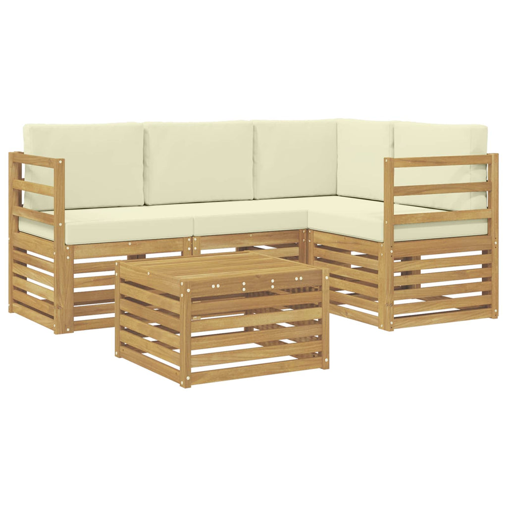 Outdoor-Sofagarnitur mit Kissen 5 pcs Weiß und Creme Polyester
