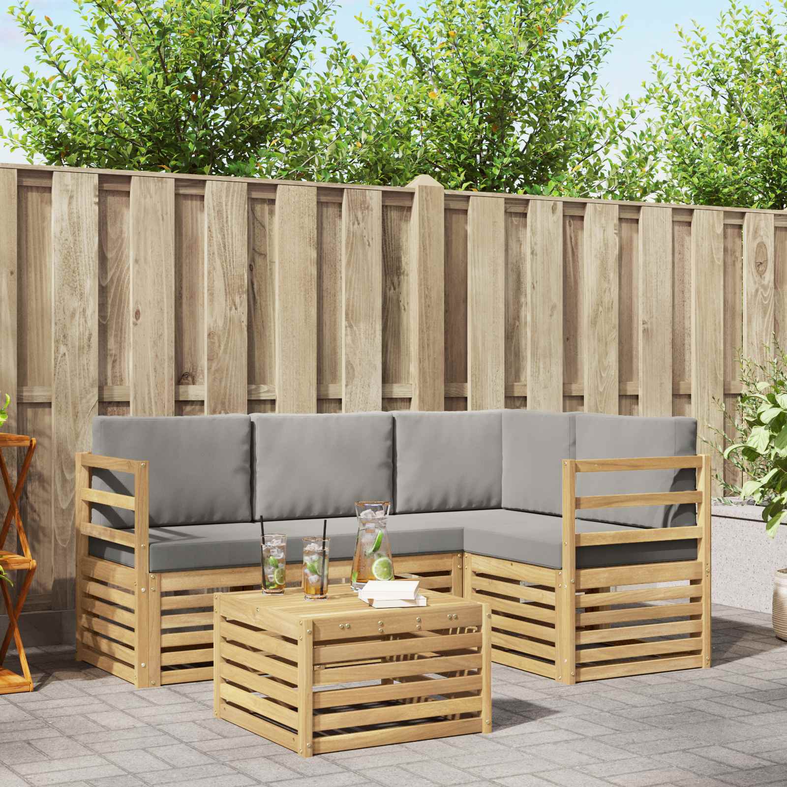 Outdoor-Sofagarnitur 5 pcs Weiß und Hellgrau 59 x 59 x 37 cm