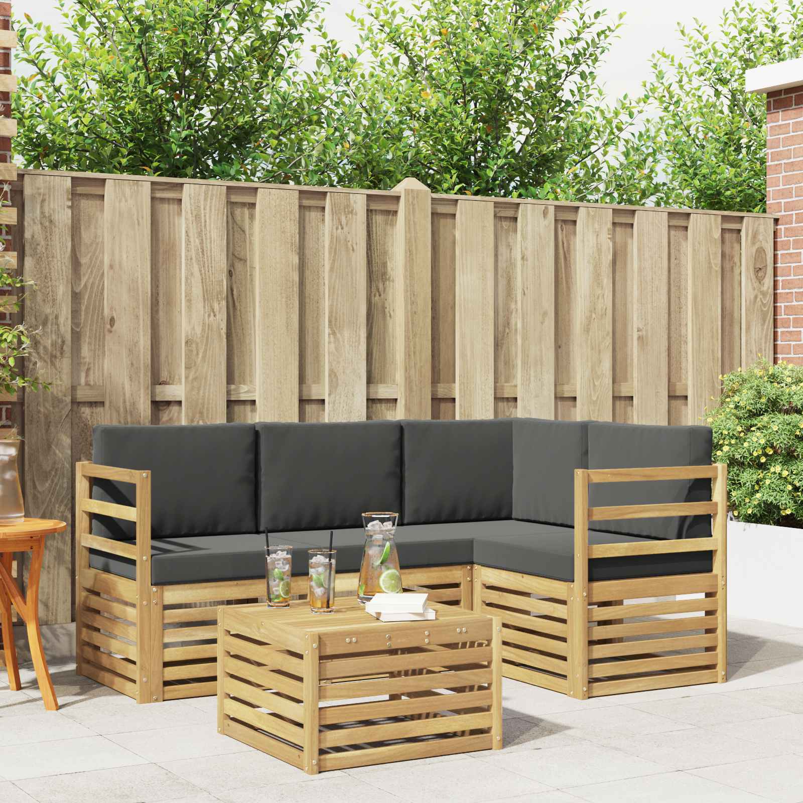 Outdoor-Sofagarnitur 5 pcs Weiß und Anthrazit 59 x 59 x 37 cm