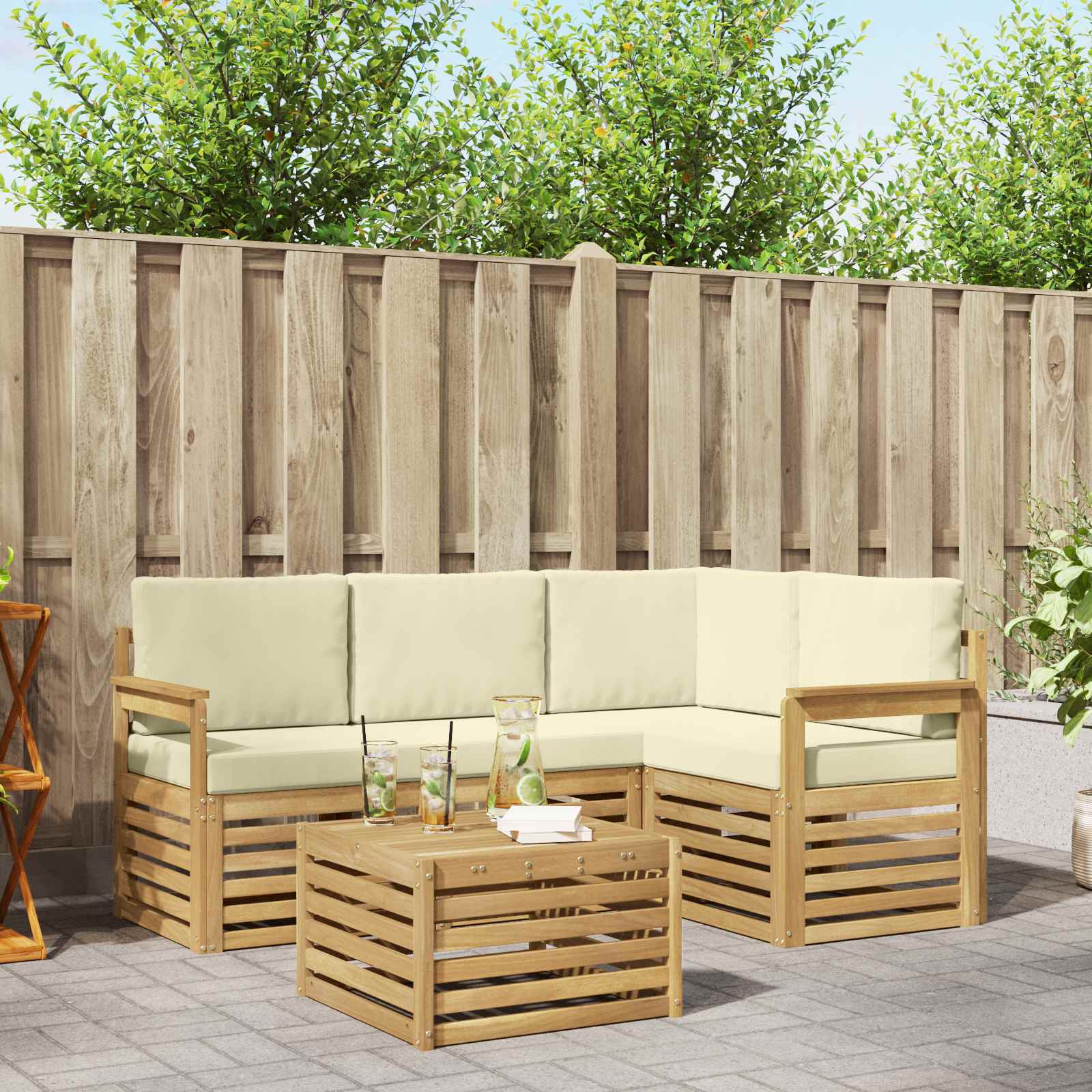 Outdoor-Sofagarnitur 5 pcs Weiß und Creme 59 x 59 x 37 cm