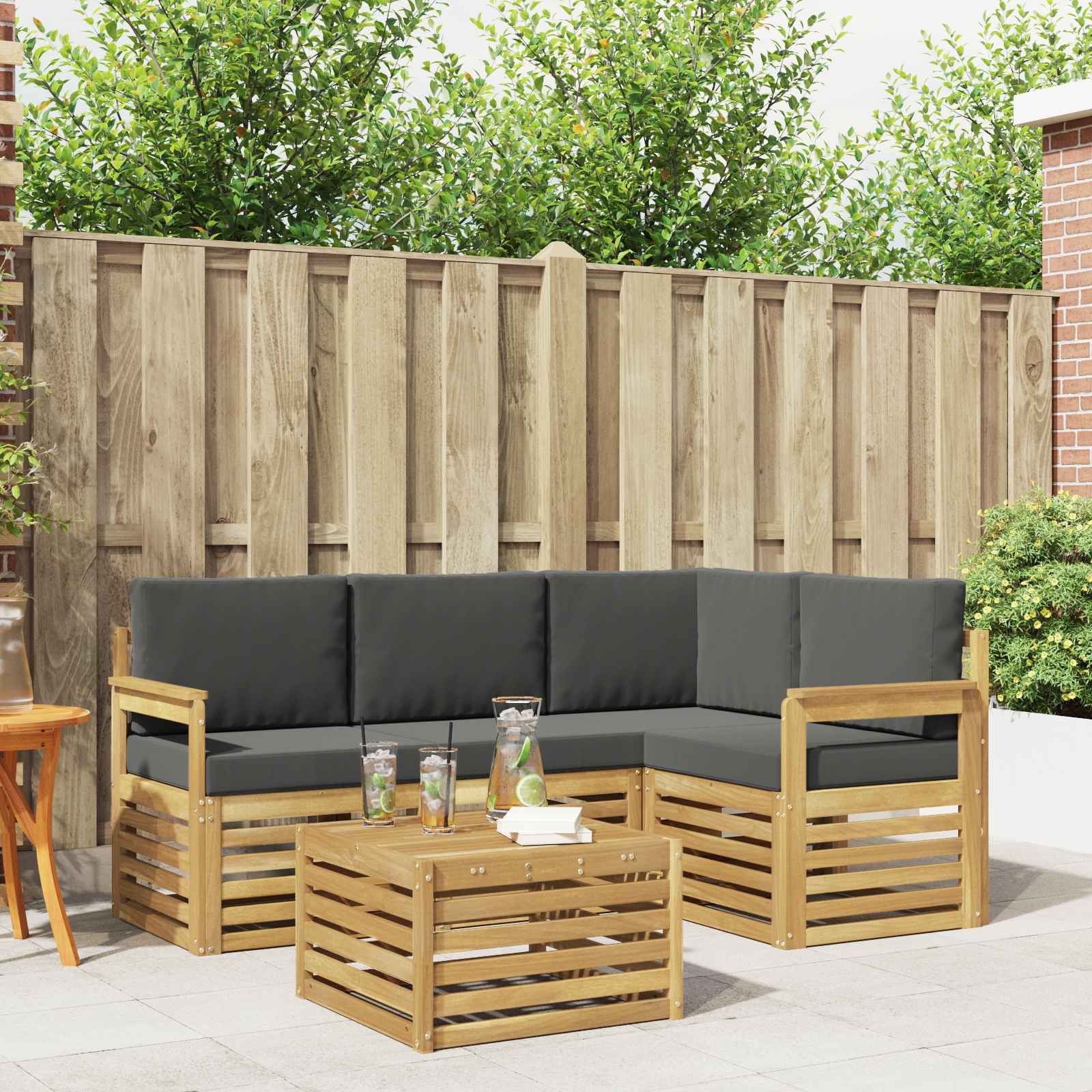 Outdoor-Sofagarnitur 5 pcs Weiß und Anthrazit 59 x 59 x 37 cm
