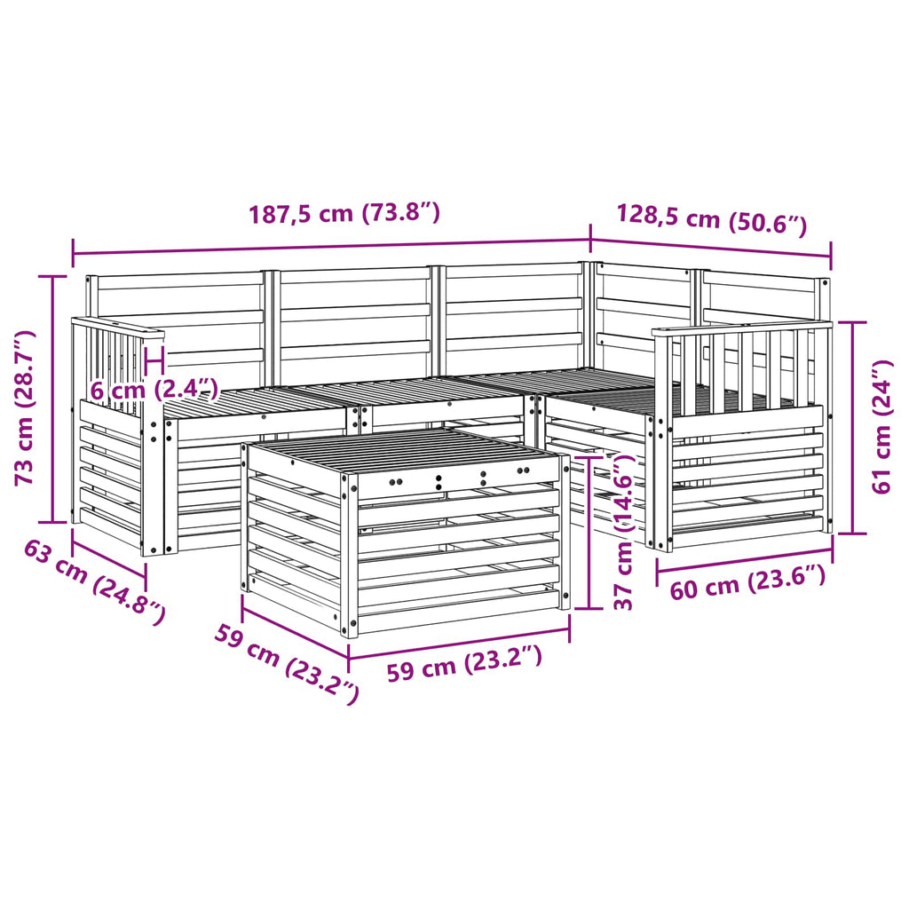 Outdoor-Sofagarnitur 5 pcs Weiß 59 x 59 x 37 cm