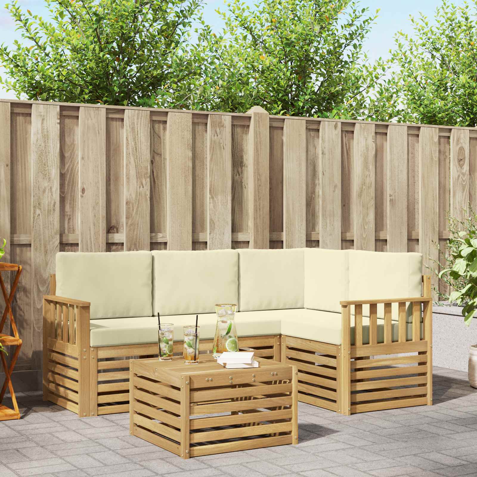 Outdoor-Sofagarnitur 5 pcs Weiß und Creme 59 x 59 x 37 cm