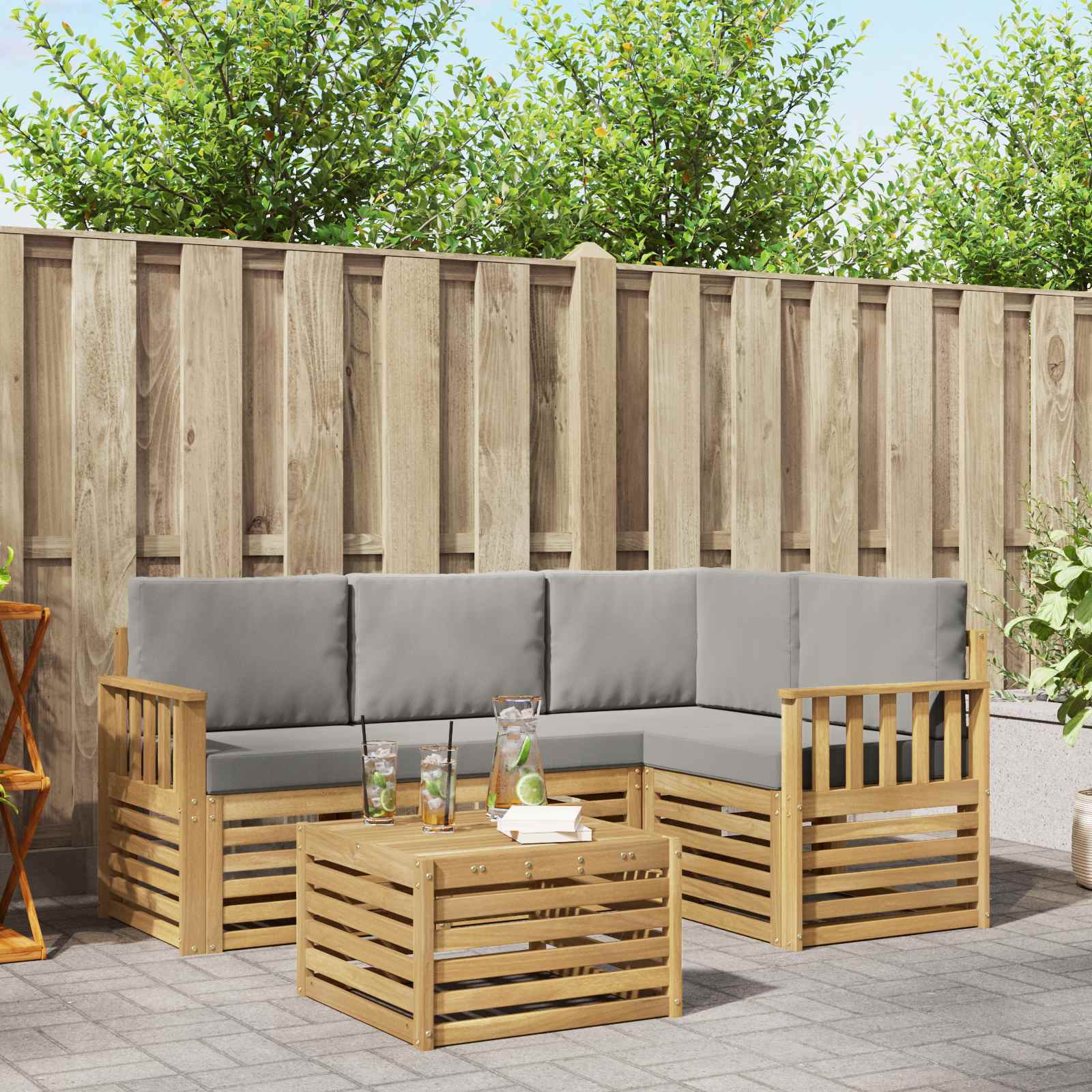 Outdoor-Sofagarnitur 5 pcs Weiß und Hellgrau 59 x 59 x 37 cm