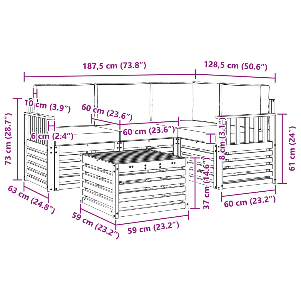 Outdoor-Sofagarnitur 5 pcs Weiß und Hellgrau 59 x 59 x 37 cm