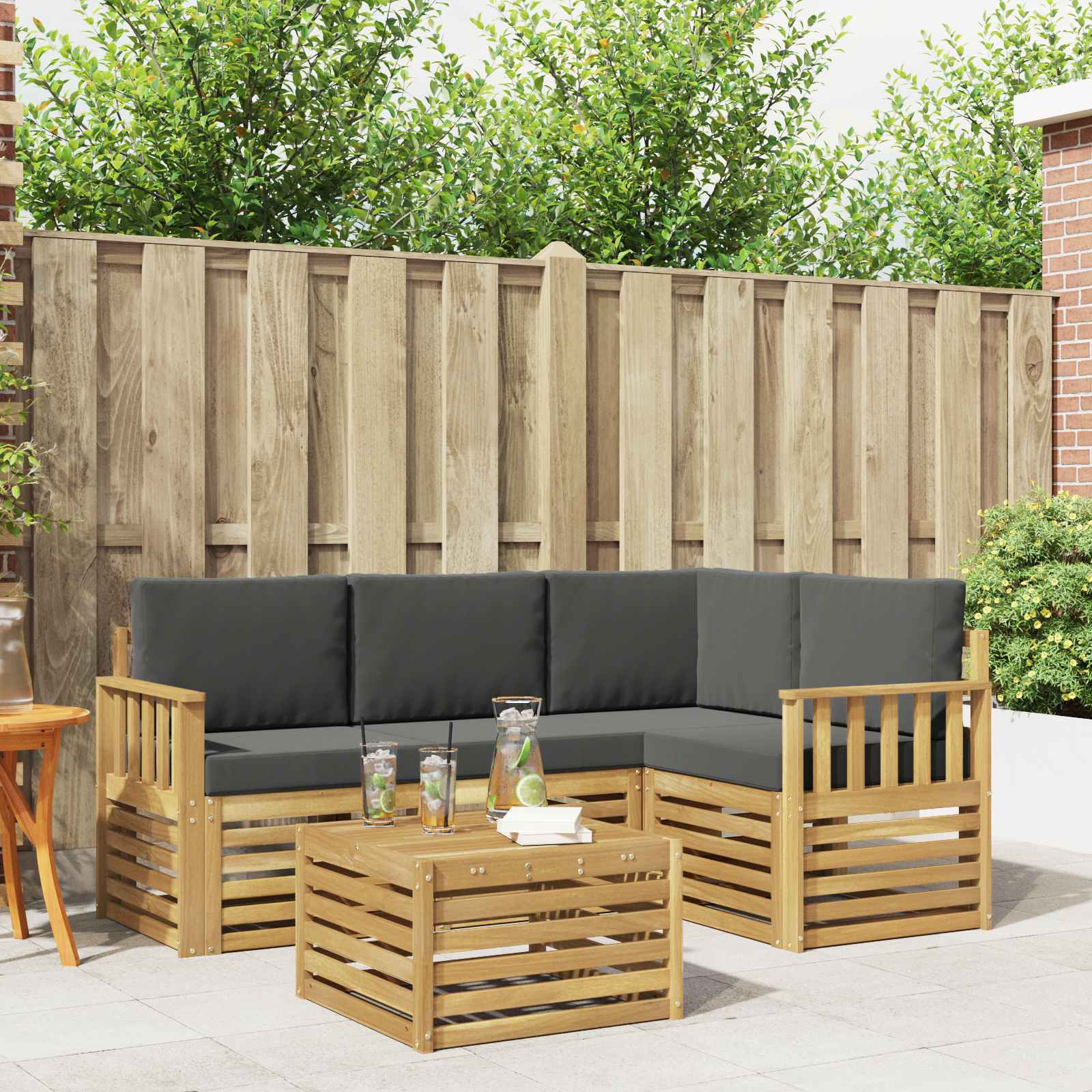 Outdoor-Sofagarnitur 5 pcs Weiß und Anthrazit 59 x 59 x 37 cm