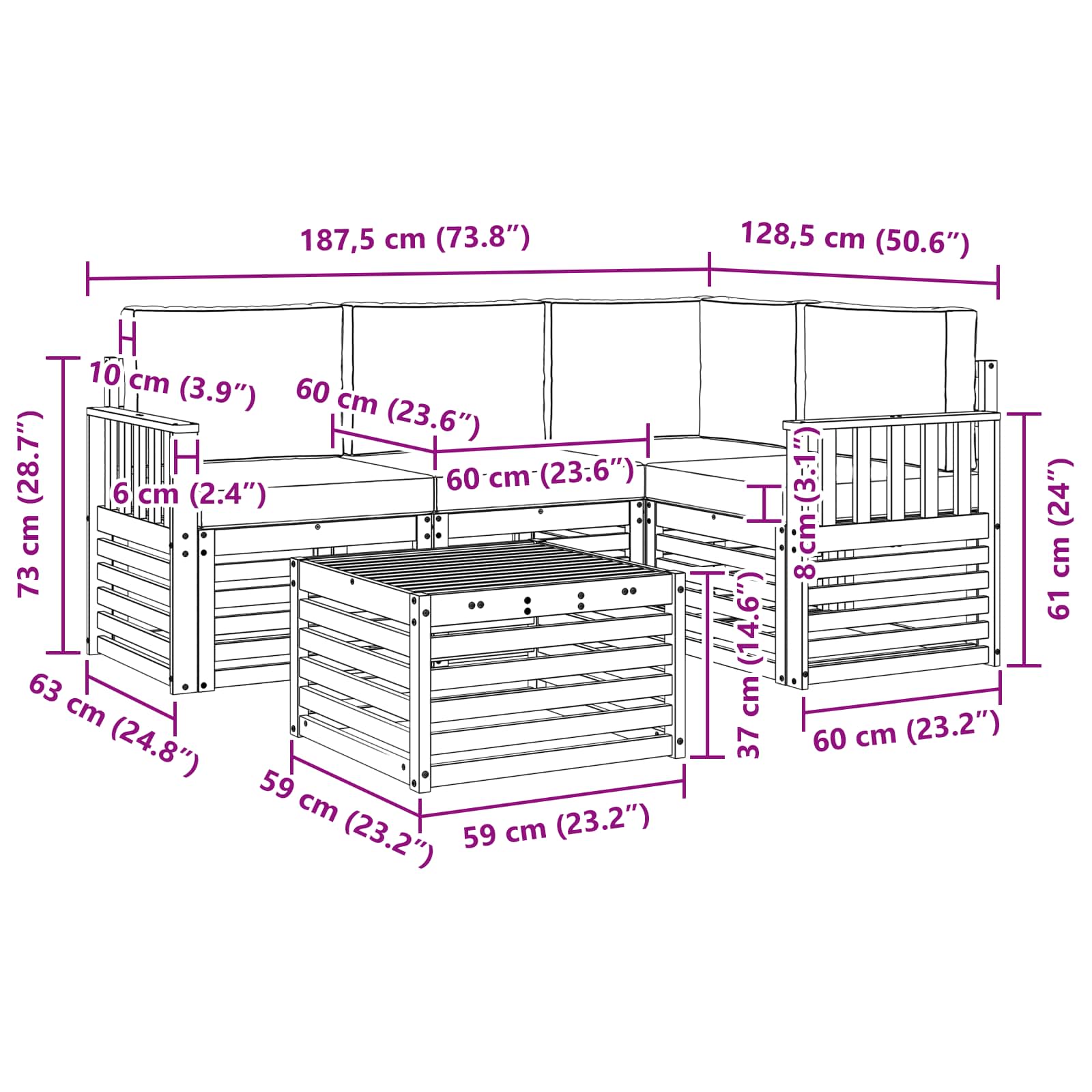 Outdoor-Sofagarnitur 5 pcs Weiß und Anthrazit 59 x 59 x 37 cm