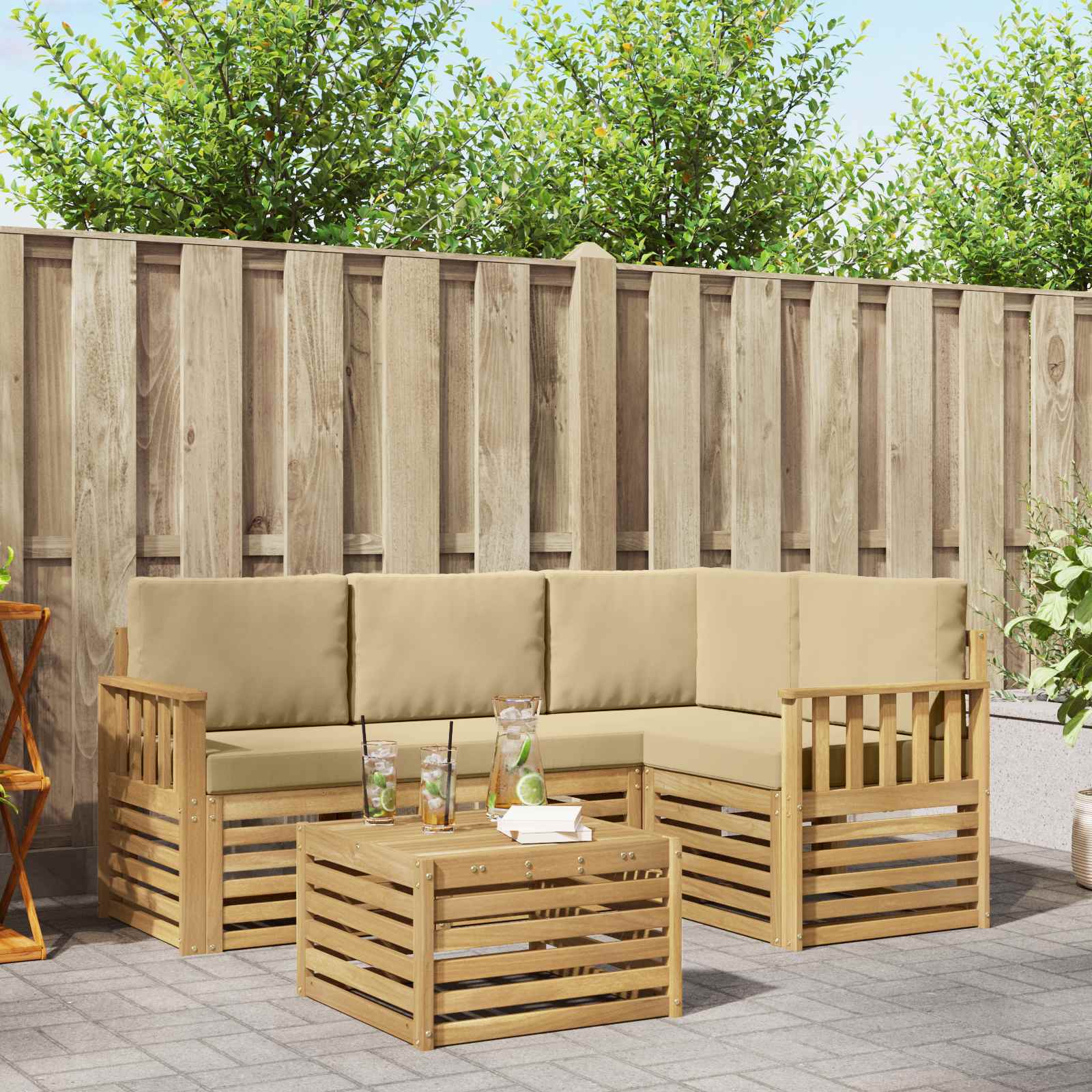 Outdoor-Sofagarnitur 5 pcs Weiß und Beige 59 x 59 x 37 cm