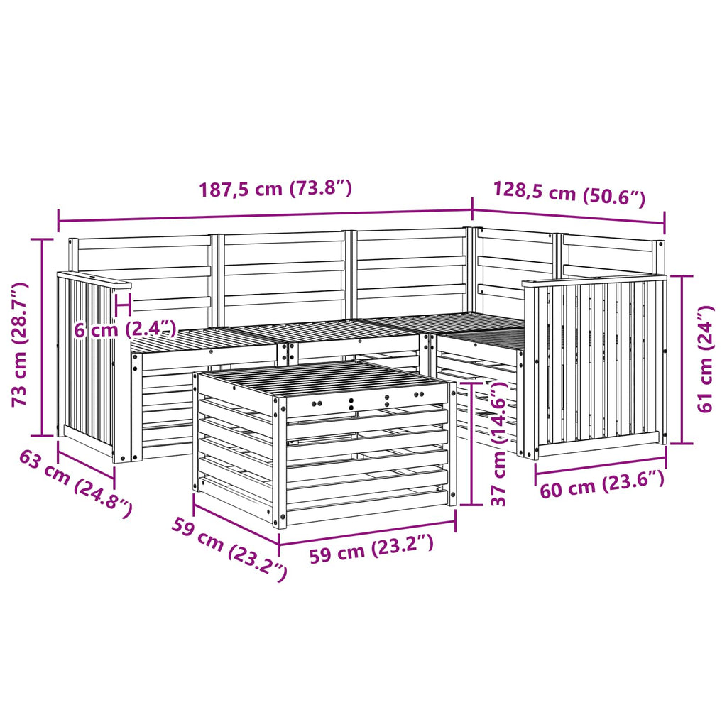 Outdoor-Sofagarnitur 5 pcs Weiß 59 x 59 x 37 cm