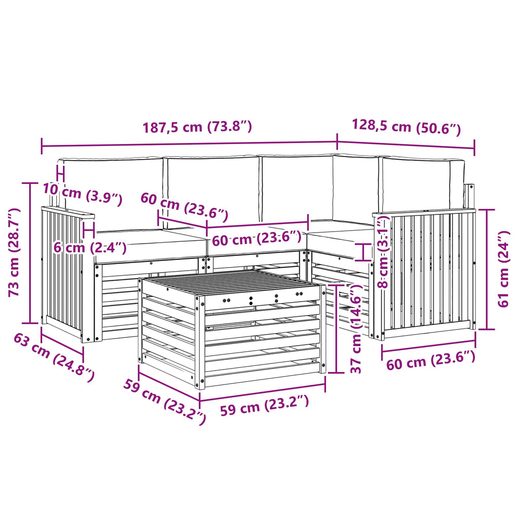 Outdoor-Sofagarnitur 5 pcs Weiß und Anthrazit 59 x 59 x 37 cm
