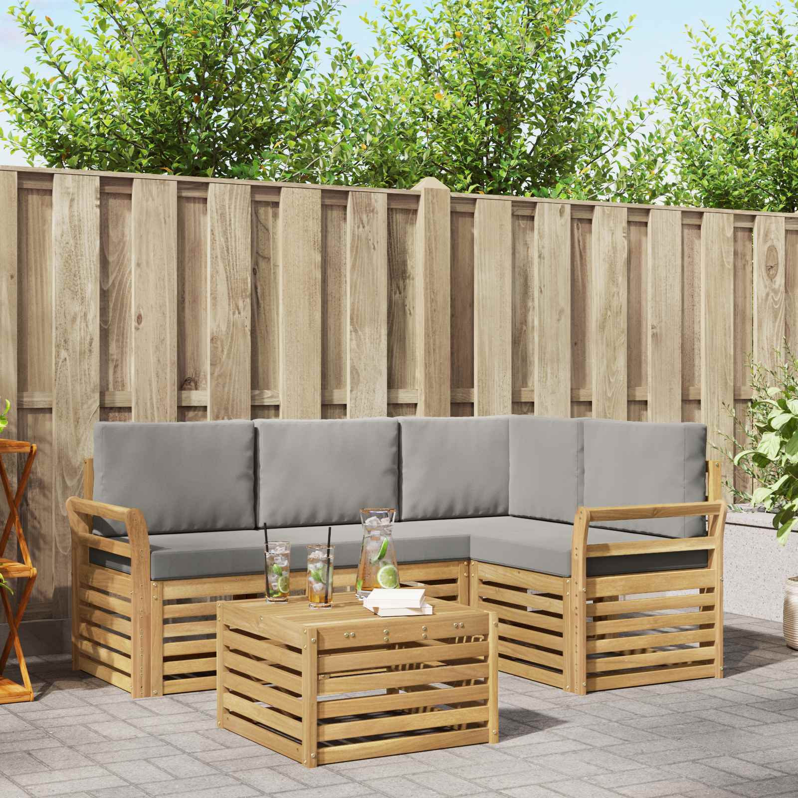 Outdoor-Sofagarnitur 5 pcs Weiß und Hellgrau 59 x 59 x 37 cm