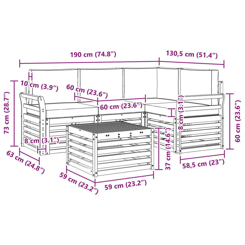 Outdoor-Sofagarnitur 5 pcs Weiß und Anthrazit 59 x 59 x 37 cm