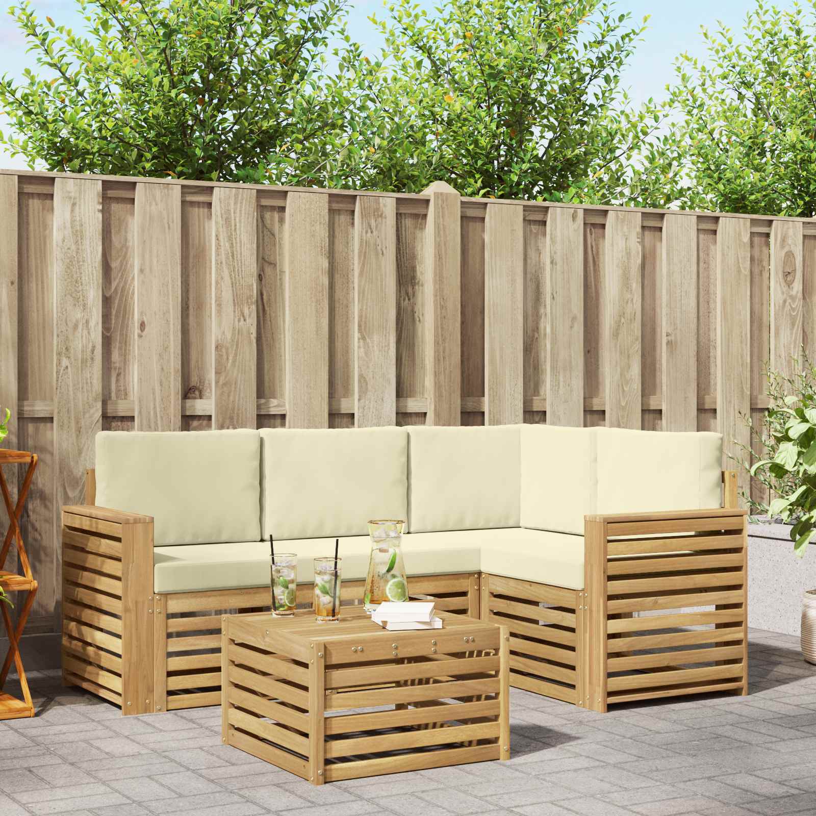 Outdoor-Sofagarnitur 5 pcs Weiß und Creme 59 x 59 x 37 cm