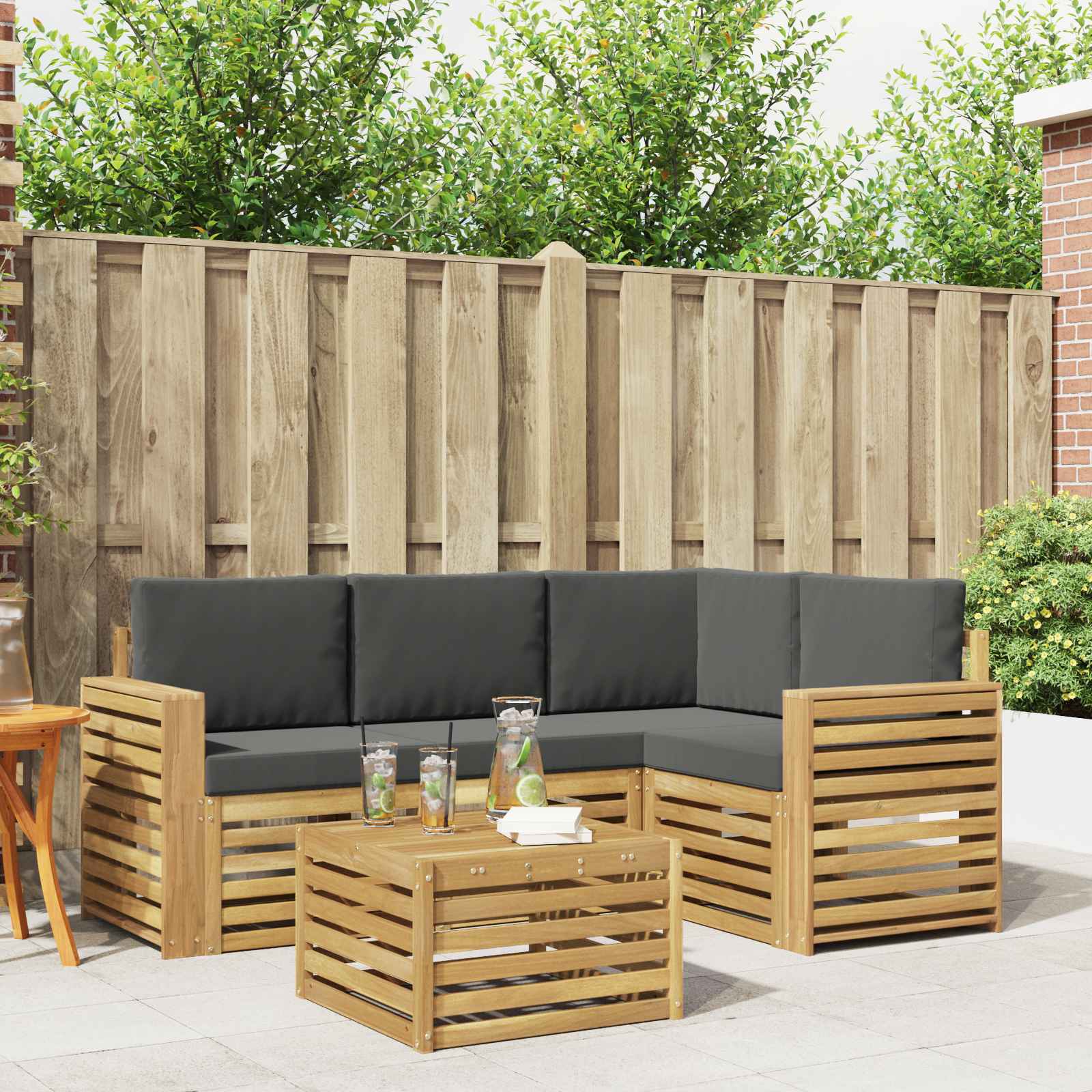 Outdoor-Sofagarnitur 5 pcs Weiß und Anthrazit 59 x 59 x 37 cm