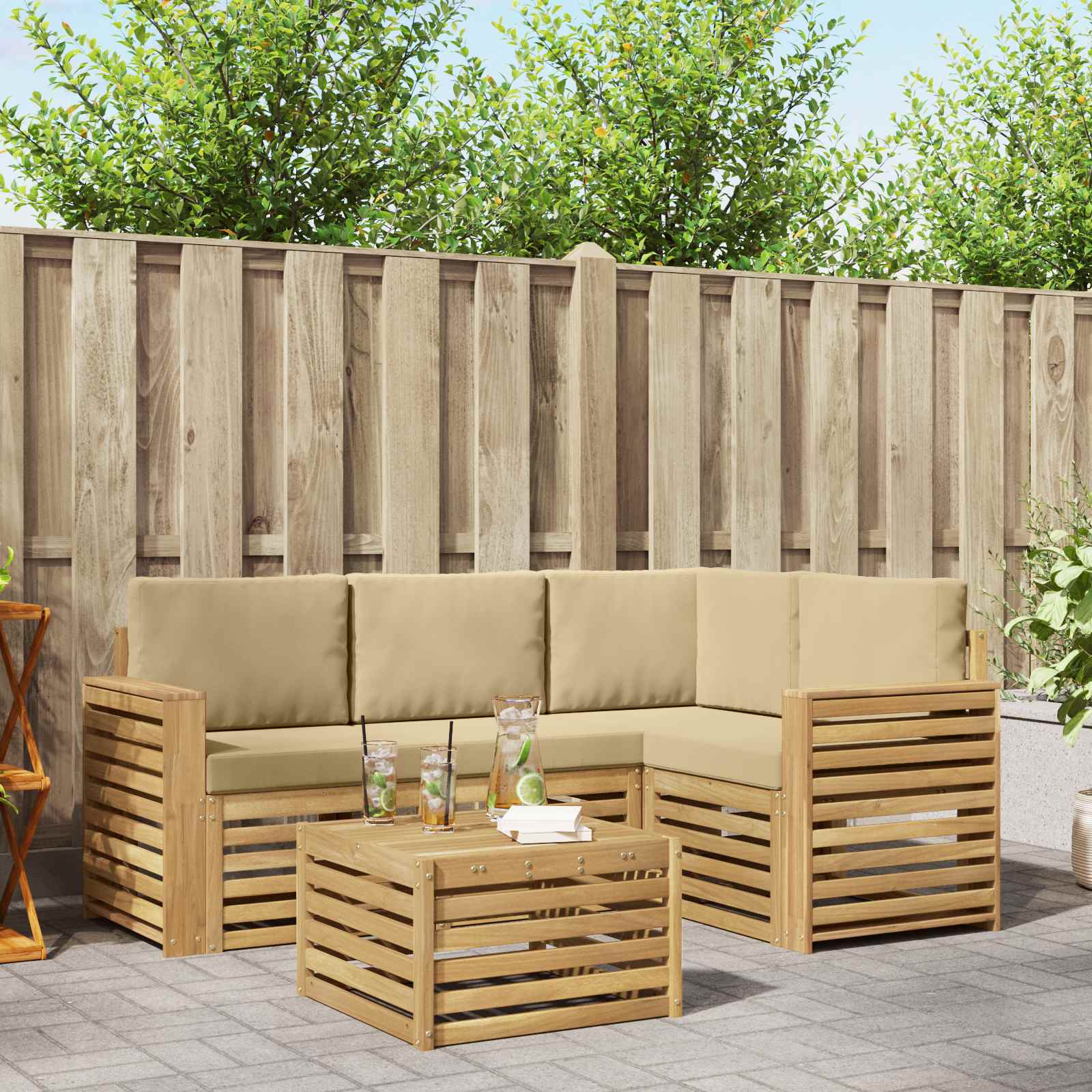 Outdoor-Sofagarnitur 5 pcs Weiß und Beige 59 x 59 x 37 cm