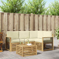 Outdoor-Sofagarnitur mit Kissen 5 pcs Weiß und Creme Polyester