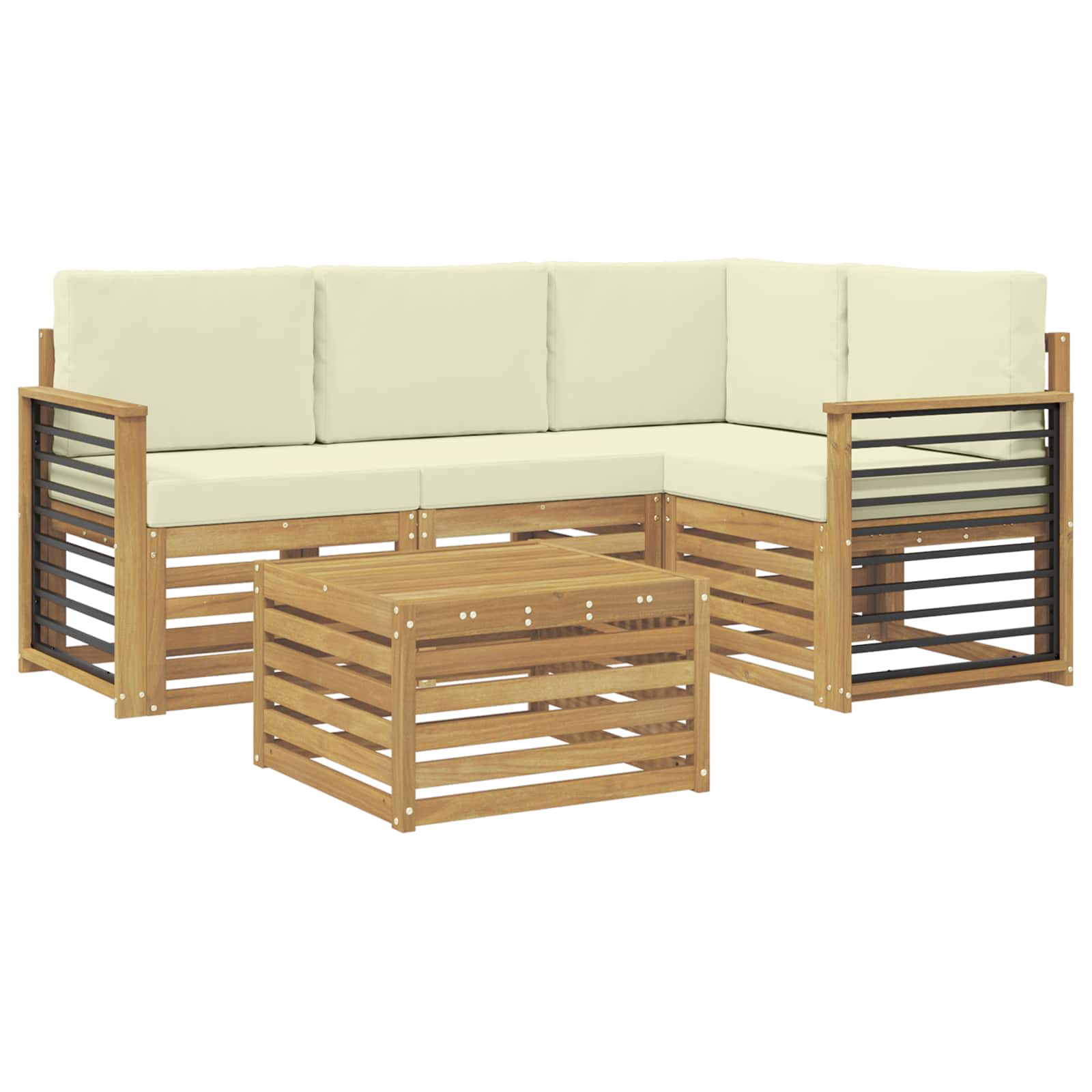 Outdoor-Sofagarnitur mit Kissen 5 pcs Weiß und Creme Polyester