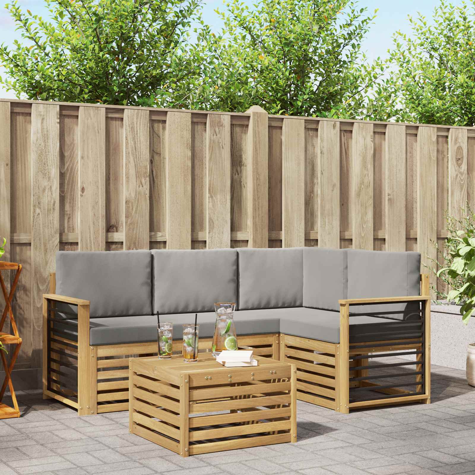 Outdoor-Sofagarnitur 5 pcs Weiß und Hellgrau 59 x 59 x 37 cm