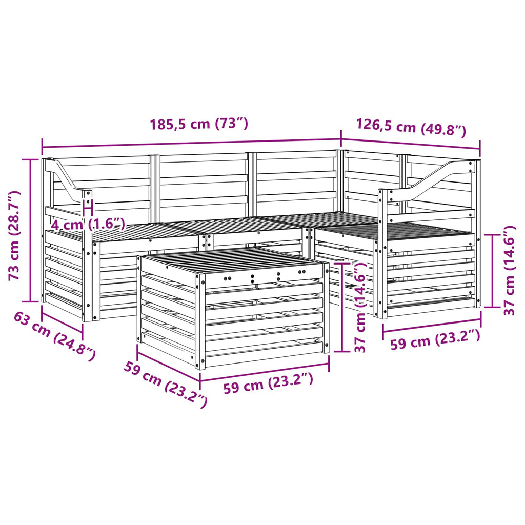 Outdoor-Sofagarnitur 5 pcs Weiß 59 x 59 x 37 cm