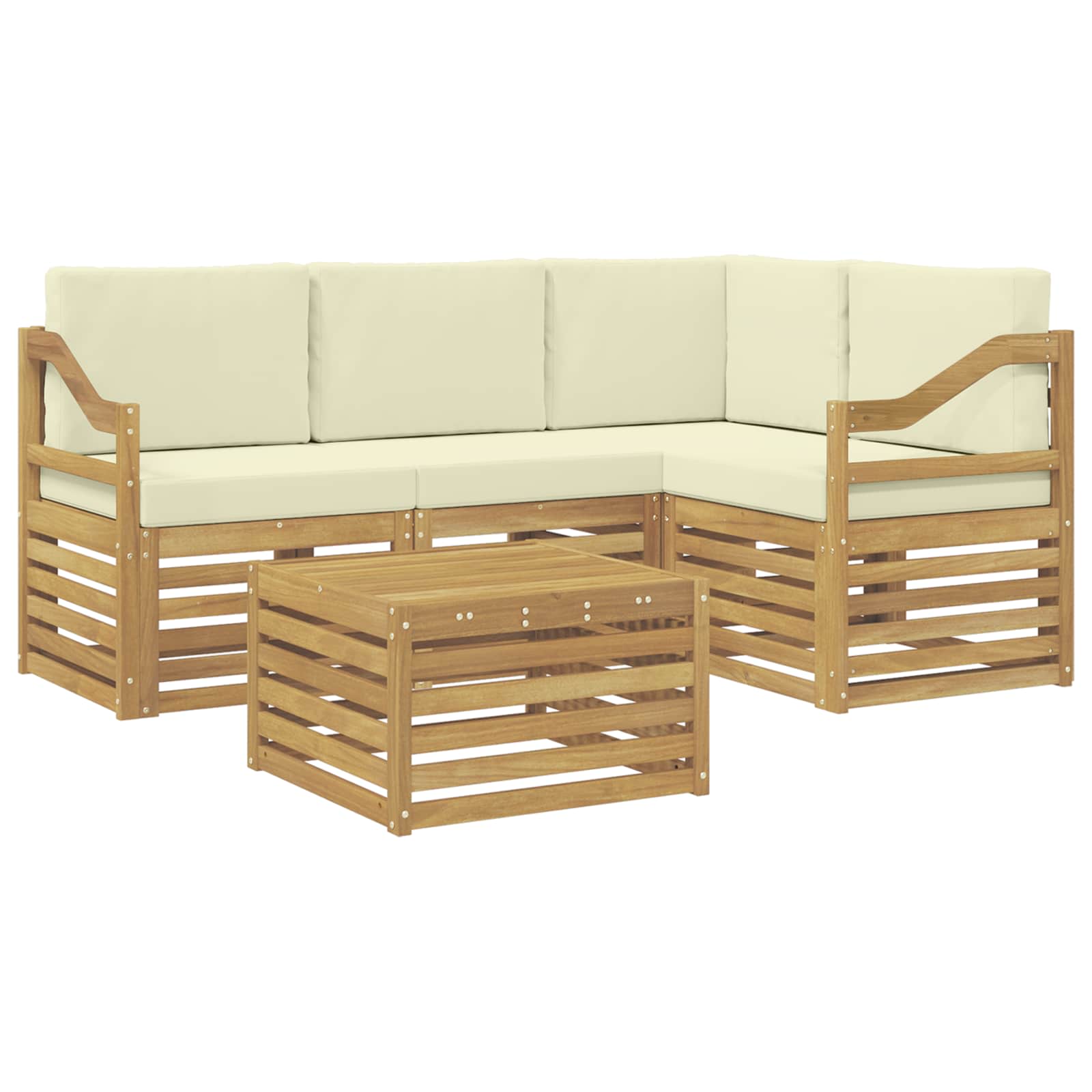 Outdoor-Sofagarnitur mit Kissen 5 pcs Weiß und Creme Polyester