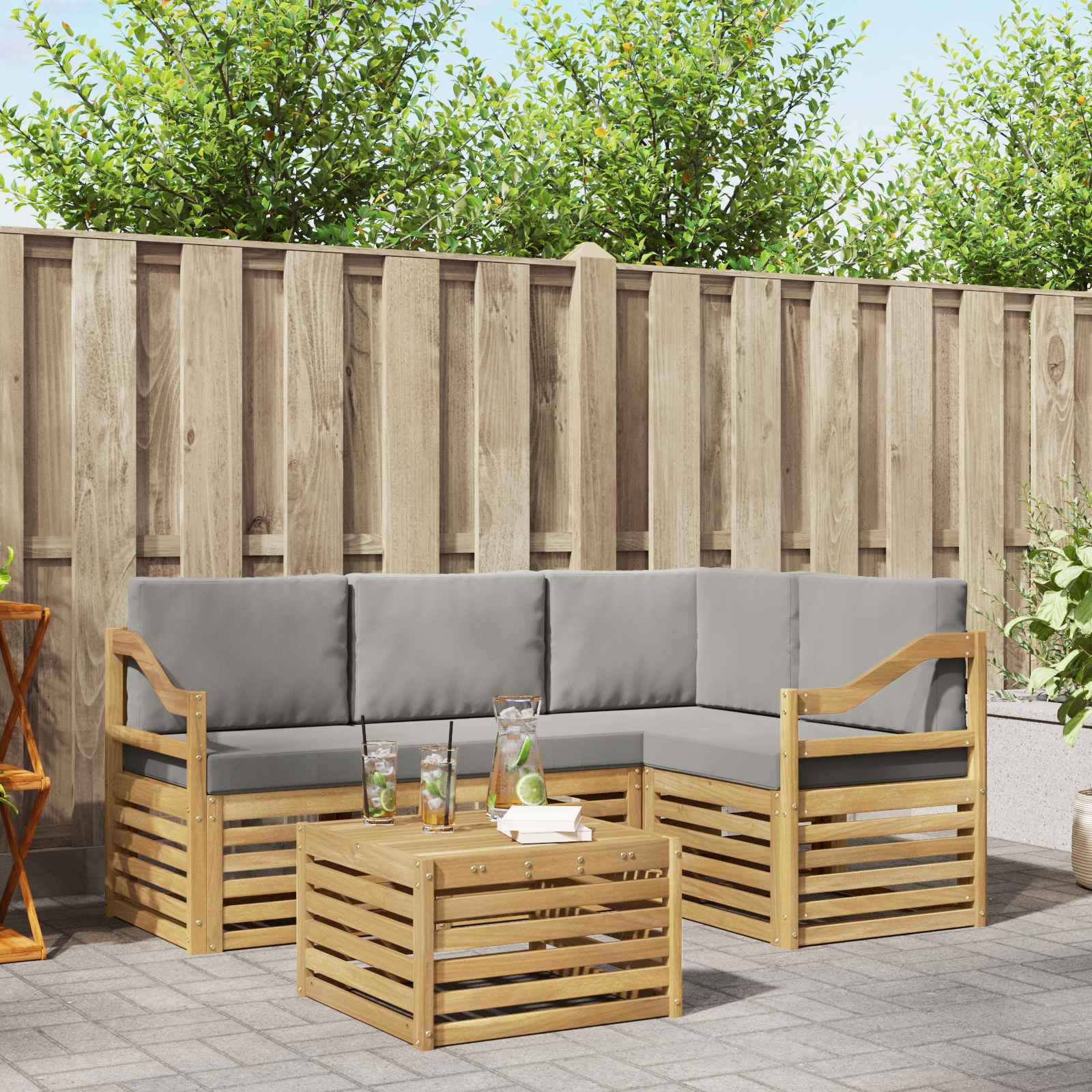 Outdoor-Sofagarnitur 5 pcs Weiß und Hellgrau 59 x 59 x 37 cm