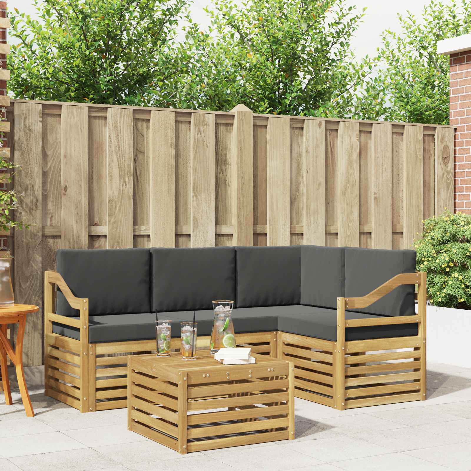 Outdoor-Sofagarnitur 5 pcs Weiß und Anthrazit 59 x 59 x 37 cm