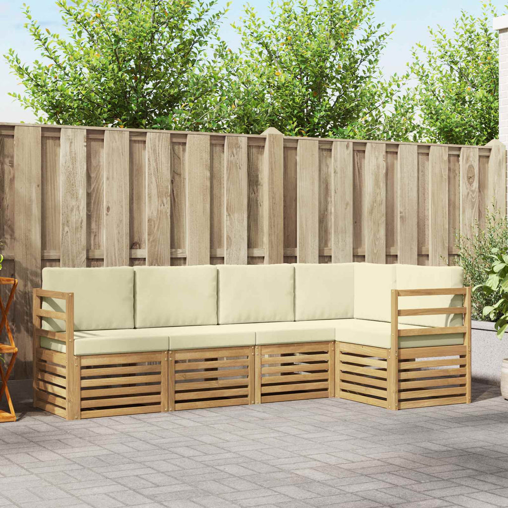 Ecksofa Set mit Kissen 5 pcs Weiß und Creme Massivholz Akazie