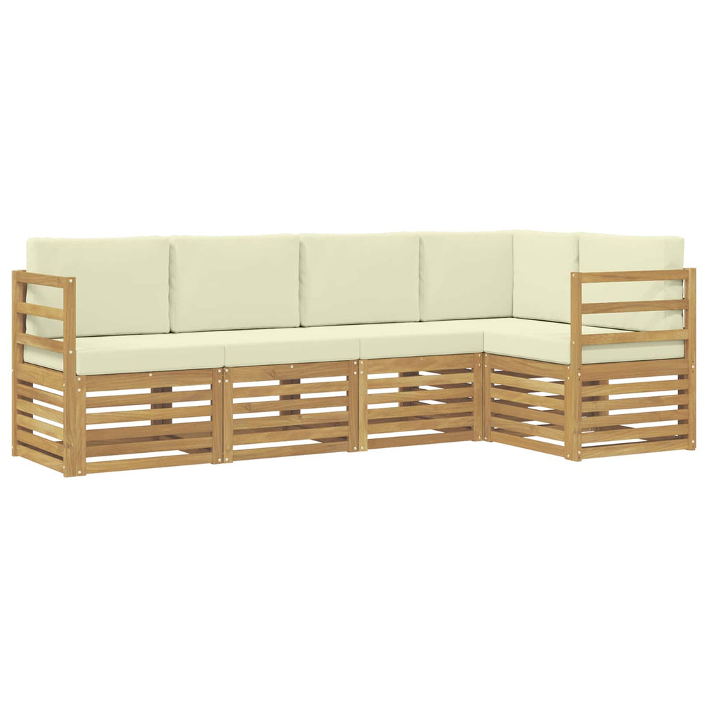 Ecksofa Set mit Kissen 5 pcs Weiß und Creme Massivholz Akazie