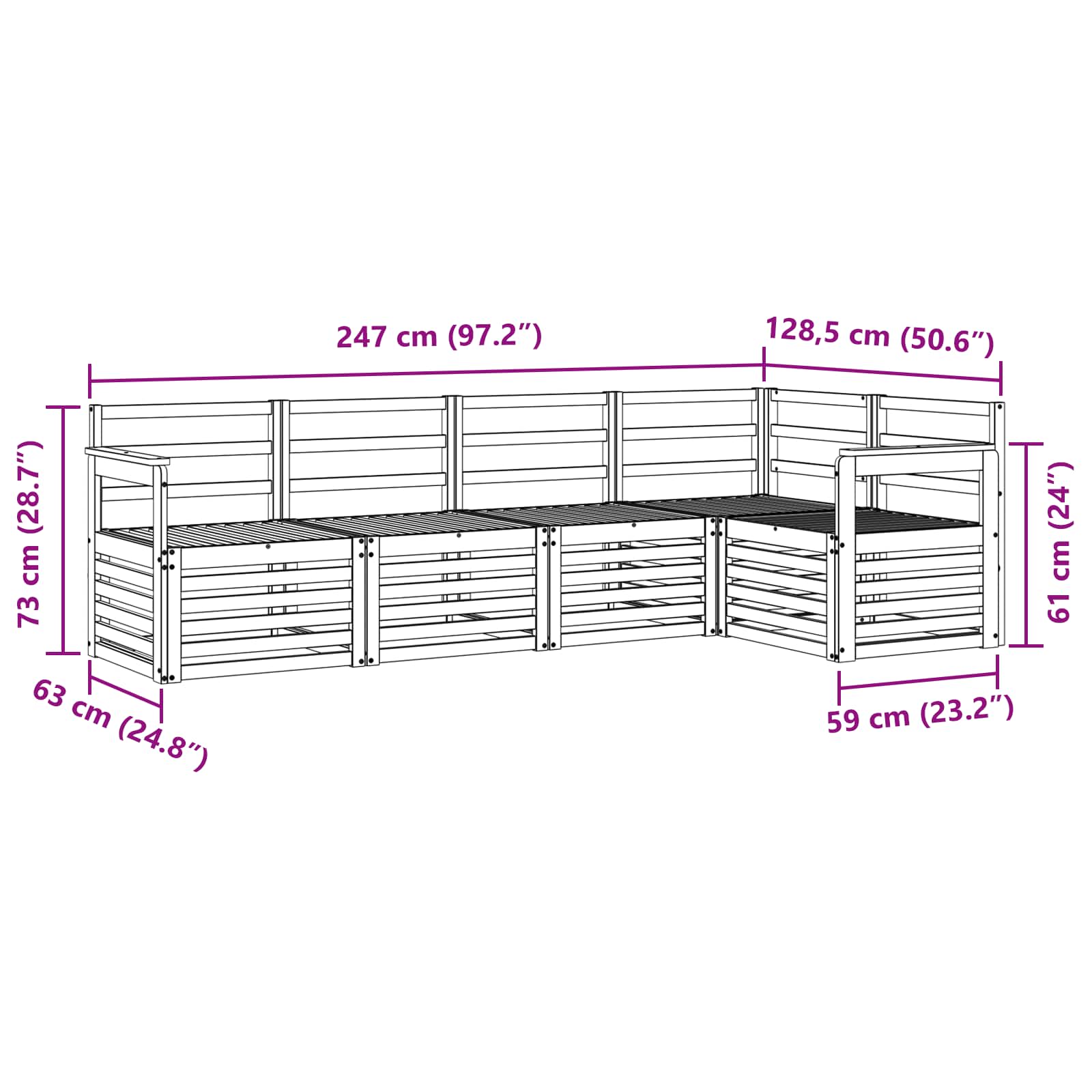 Outdoor-Sofagarnitur 5 pcs Weiß 247 x 128,5 x 73 cm