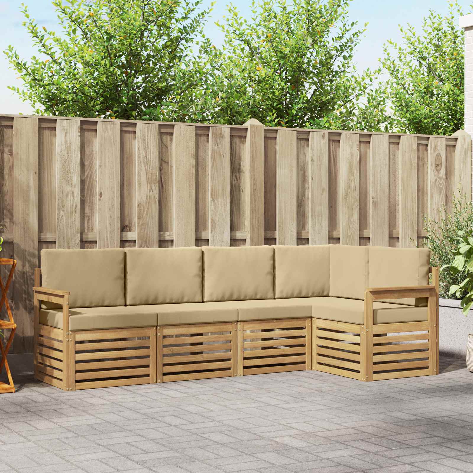 Outdoor-Sofagarnitur 5 pcs Weiß und Beige 247 x 128,5 x 73 cm