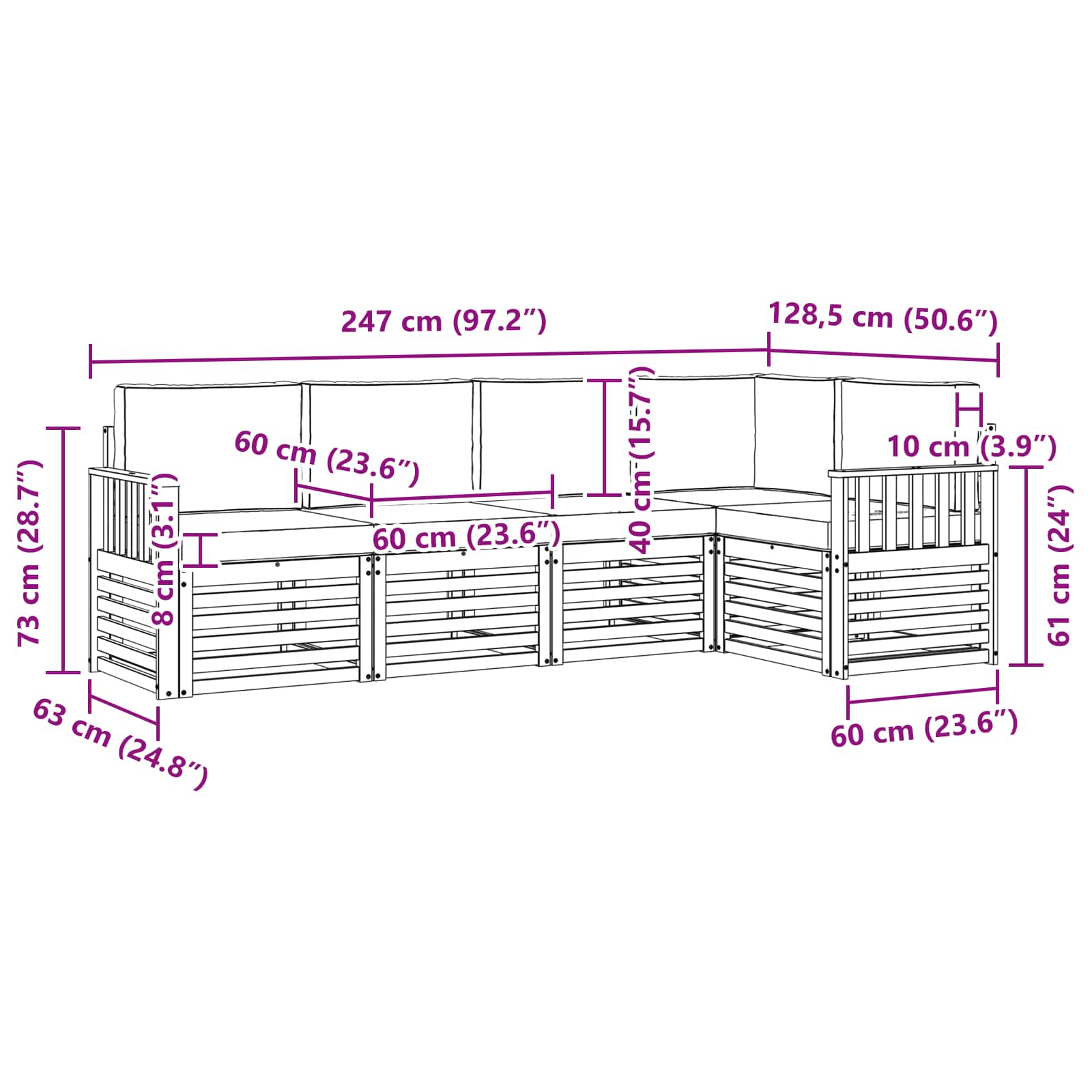 Outdoor-Sofagarnitur 5 pcs Weiß und Creme 247 x 128,5 x 73 cm
