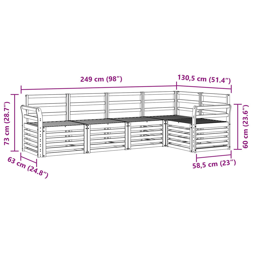Outdoor-Sofagarnitur 5 pcs Weiß 249 x 130,5 x 73 cm