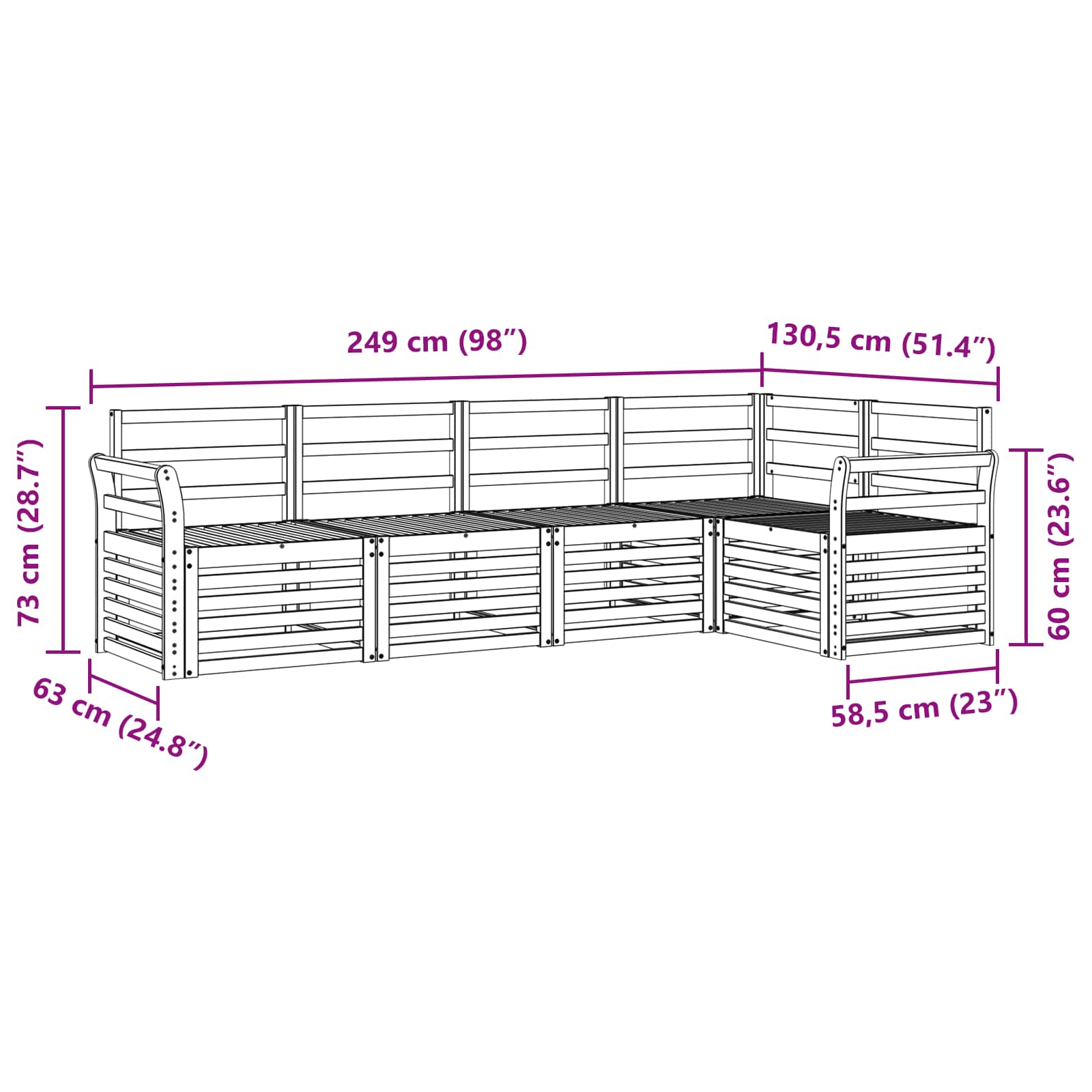 Outdoor-Sofagarnitur 5 pcs Weiß 249 x 130,5 x 73 cm